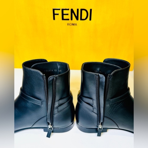 Fendi Vitelo O’Lock Men’s Ankle Leather Boots Black Size 10.5 New! Retail$1200 main image 12